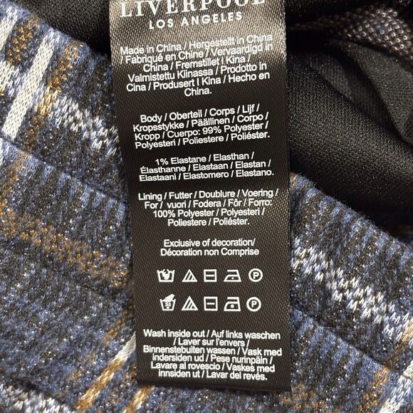 Liverpool Wide Leg Crop Pants Mabel Pull On Black Blue Plaid Women's Small NWT - Picture 8 of 8